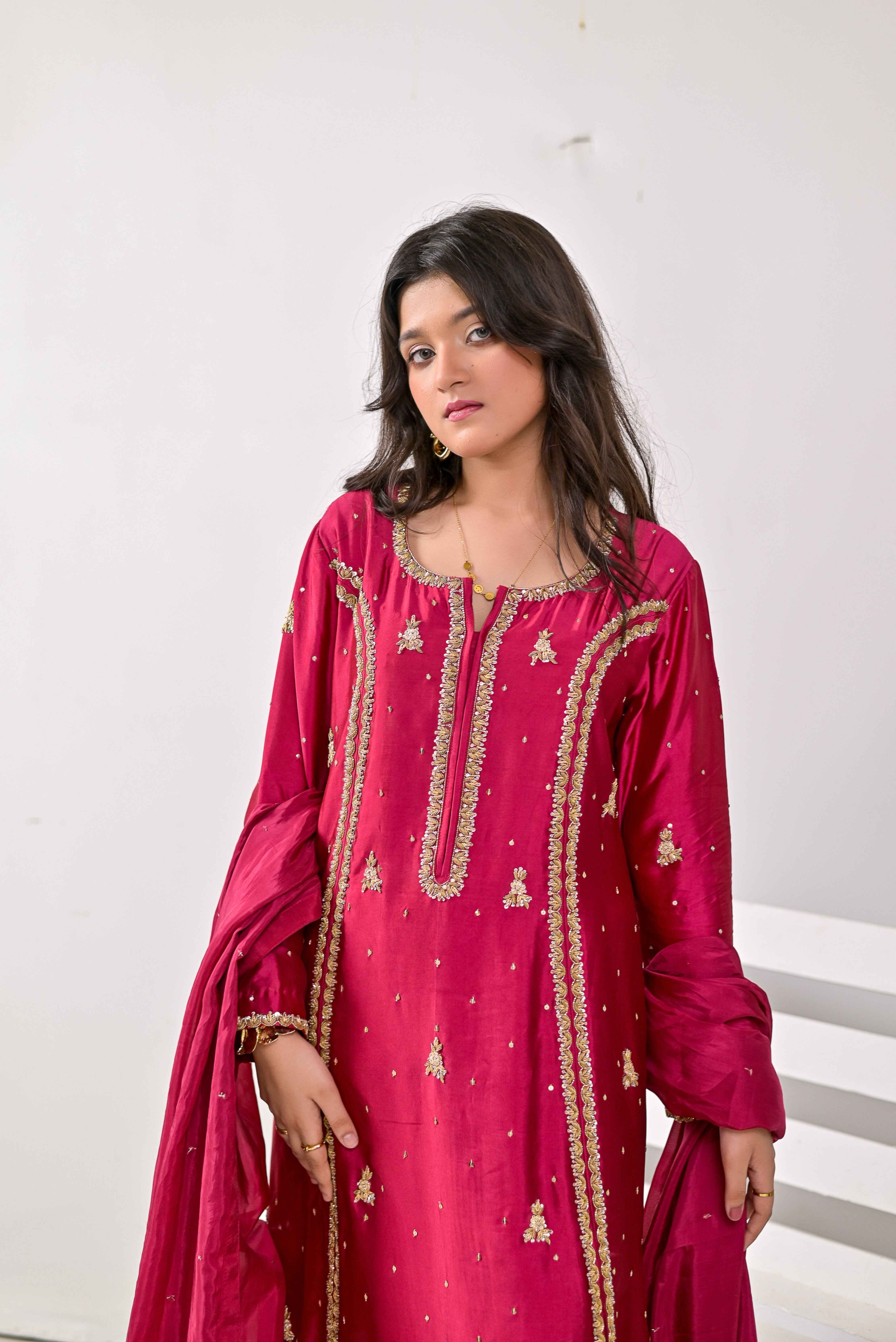 Pure Shisha Silk 3-Piece Suit – Lilac with Hand Embellishment - Bin Hussain