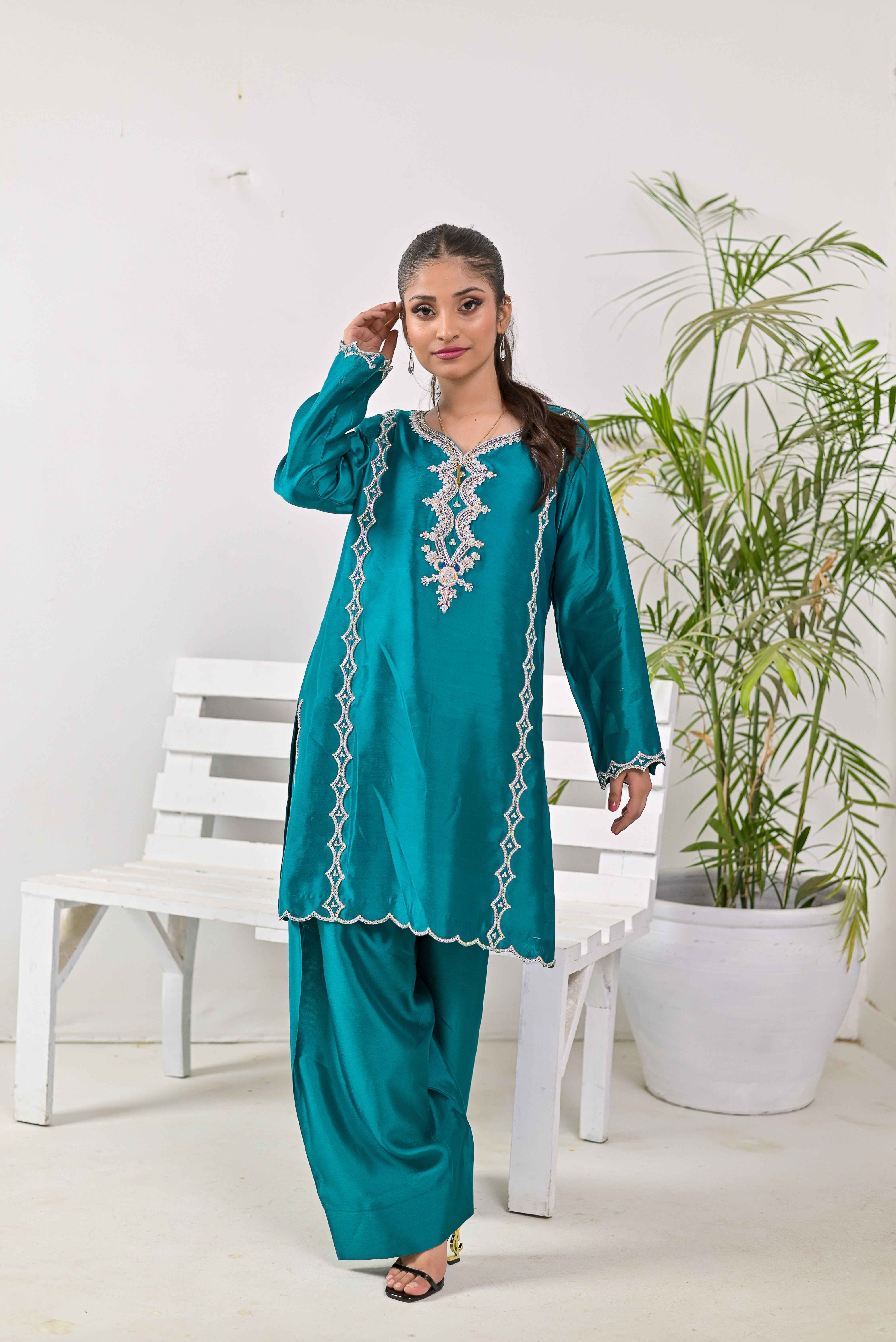 Pure Shisha Silk 3-Piece Suit – Lilac with Hand Embellishment - Bin Hussain