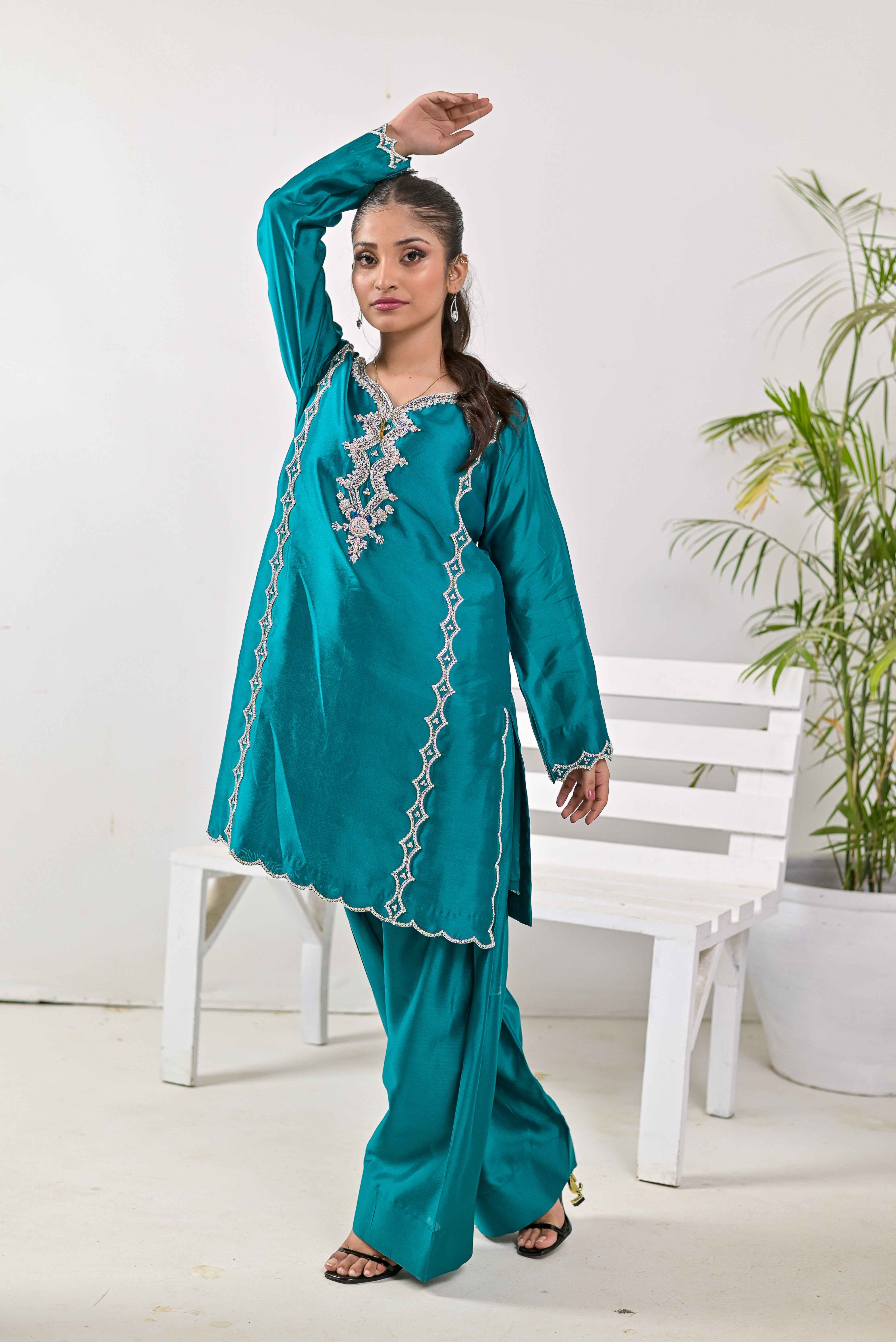 Pure Shisha Silk 3-Piece Suit – Lilac with Hand Embellishment - Bin Hussain