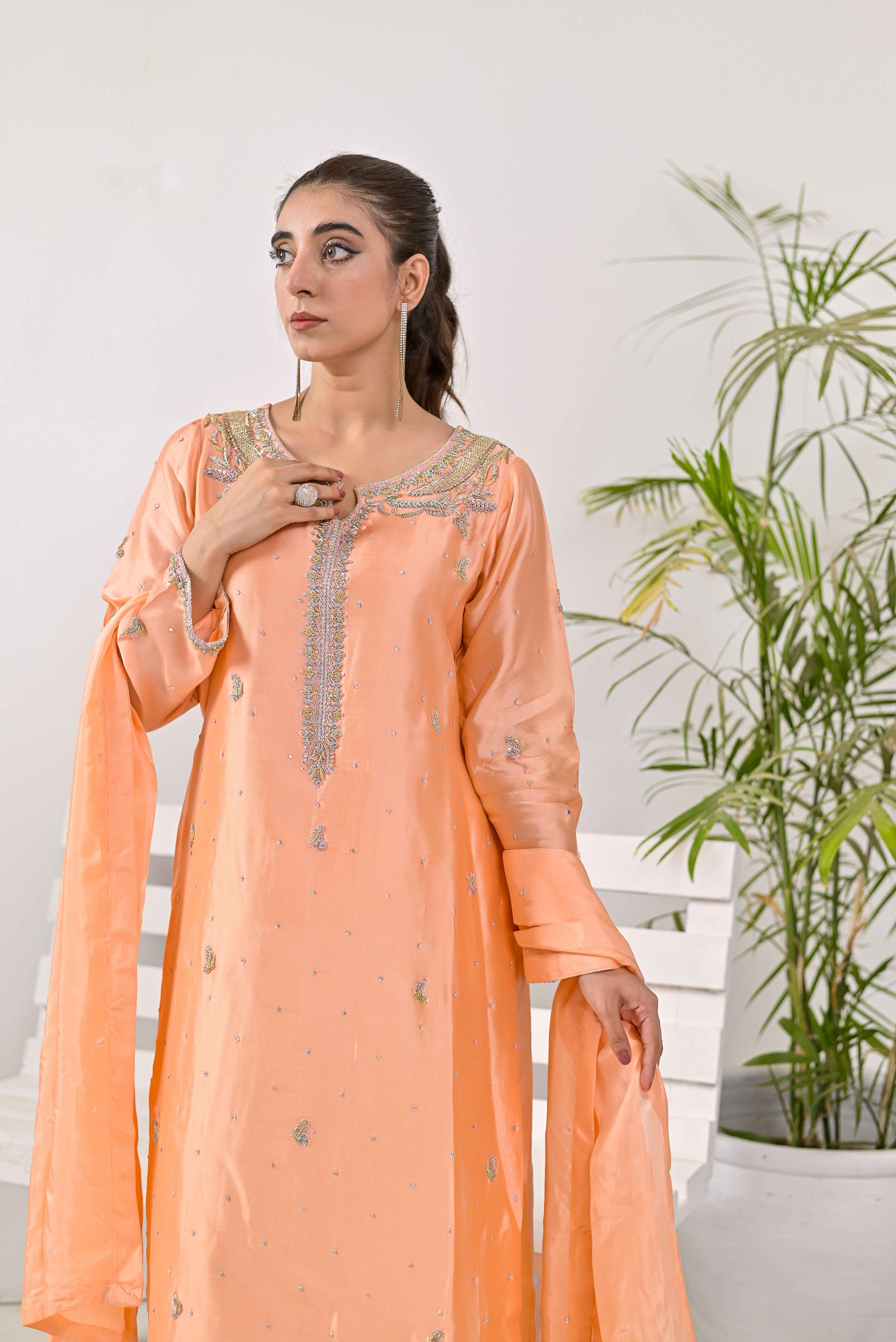 Pure Shisha Silk 3-Piece Suit – Lilac with Hand Embellishment - Bin Hussain