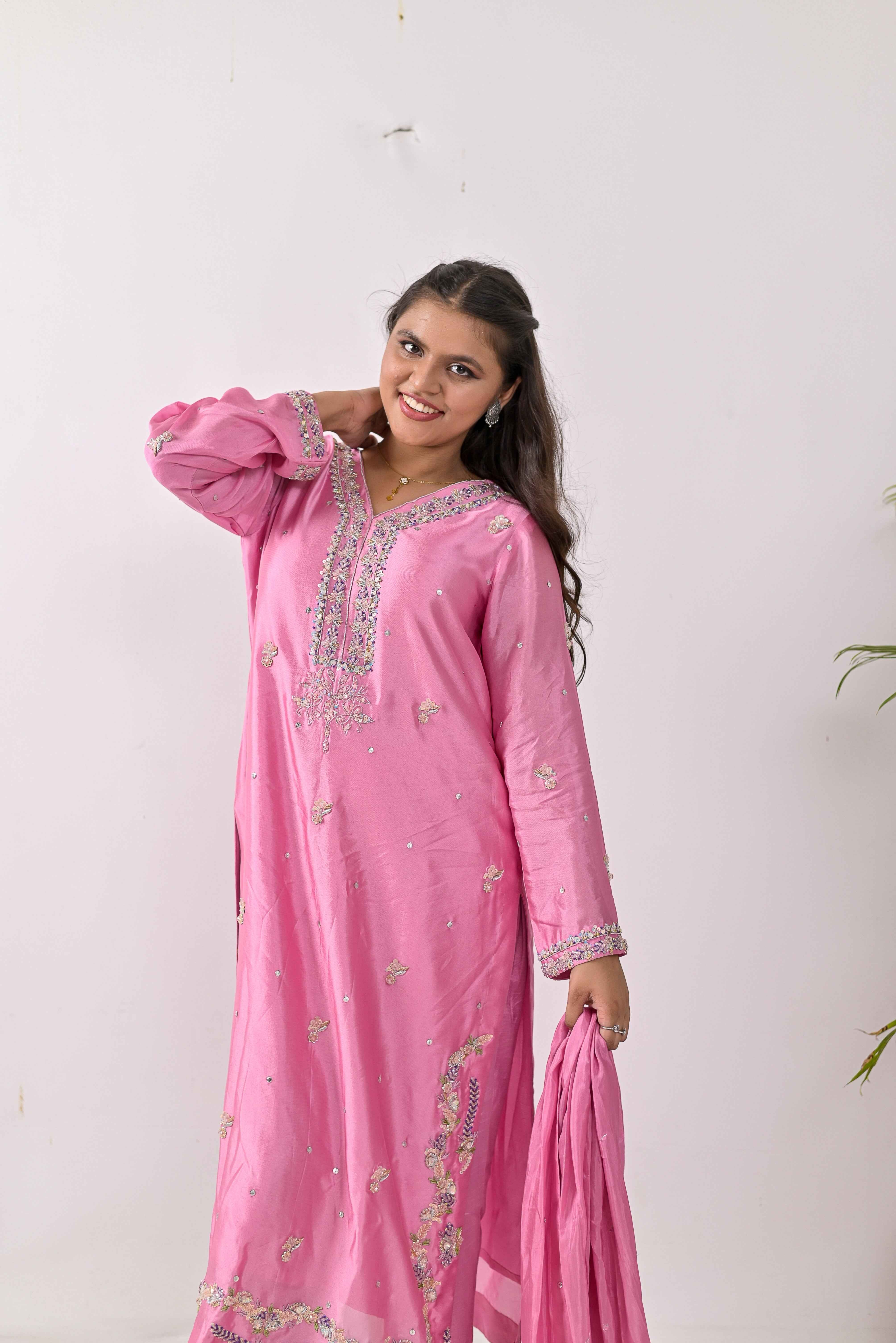 Pure Shisha Silk 3-Piece Suit – Lilac with Hand Embellishment - Bin Hussain