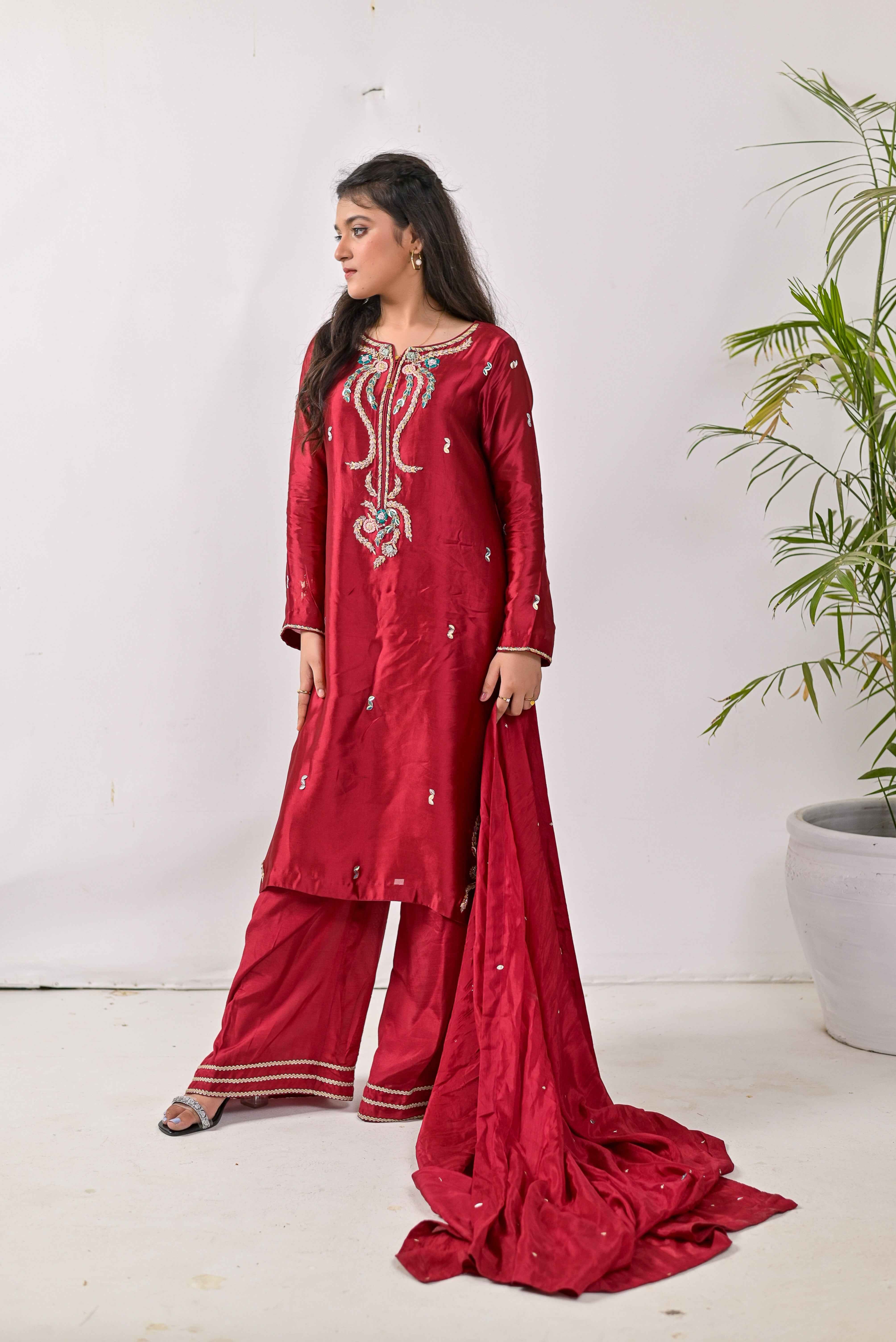 Pure Shisha Silk 3-Piece Suit – Lilac with Hand Embellishment - Bin Hussain