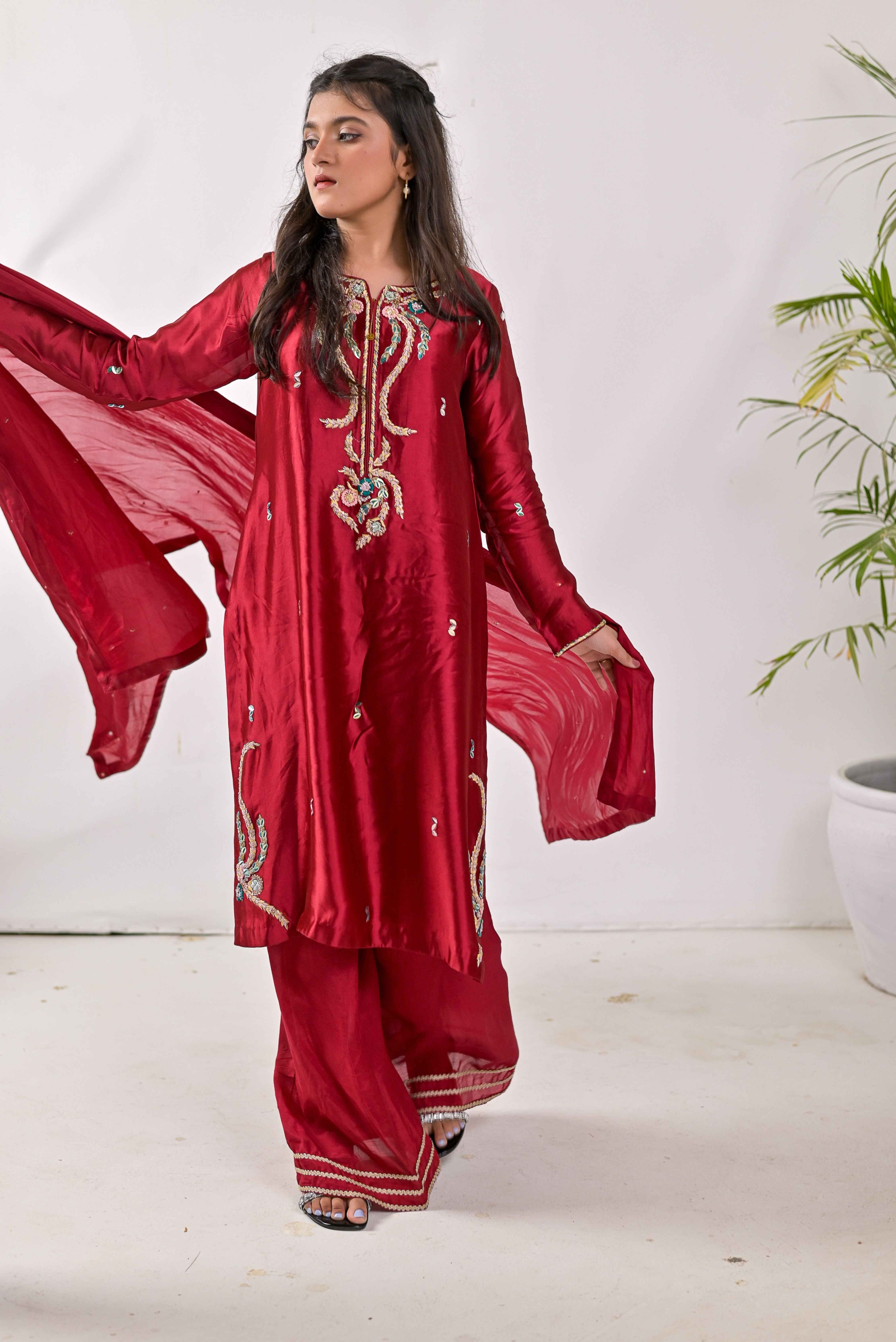 Pure Shisha Silk 3-Piece Suit – Lilac with Hand Embellishment - Bin Hussain