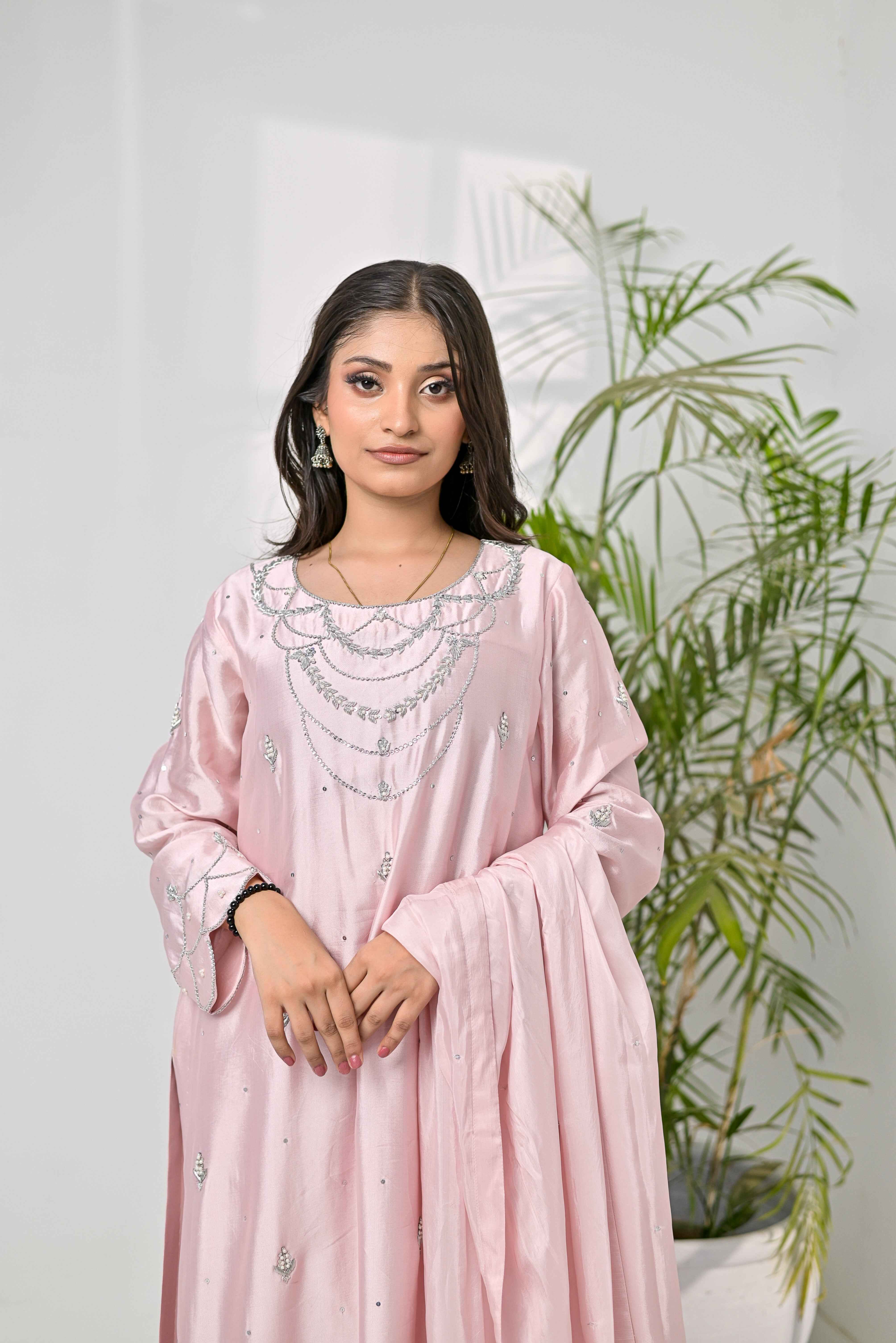 Pure Shisha Silk 3-Piece Suit – Lilac with Hand Embellishment - Bin Hussain